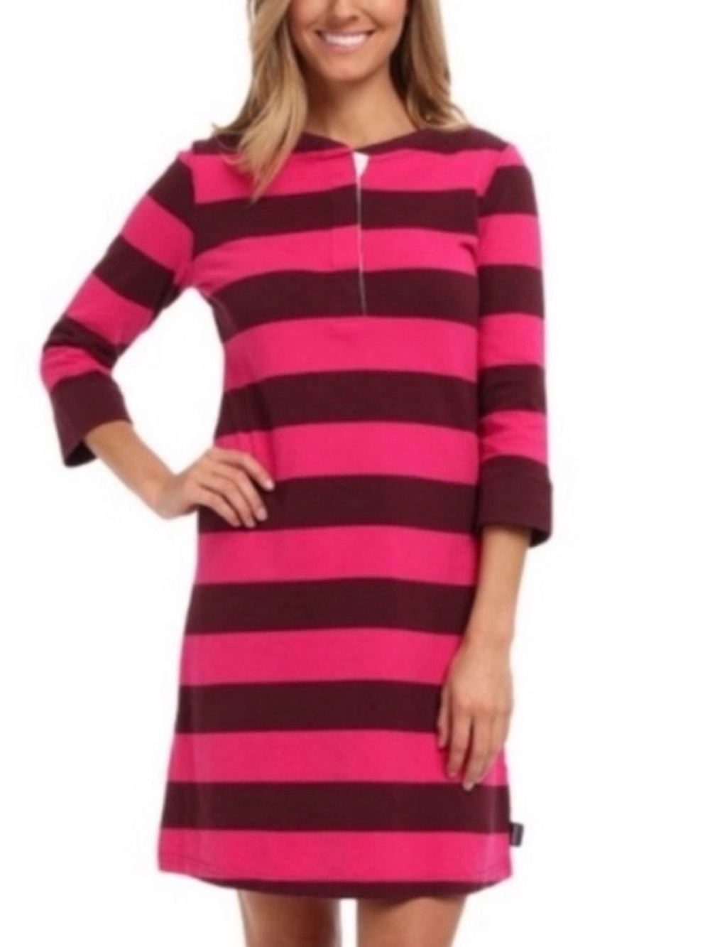 Patagonia Sender stripe Henley dress in magenta ruby women’s size medium